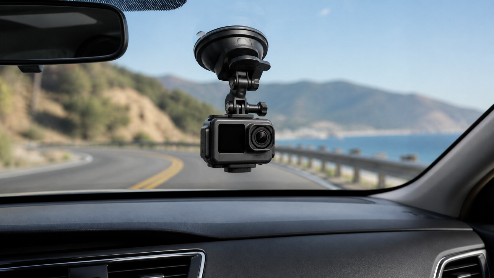 Action camera suction mount inside car