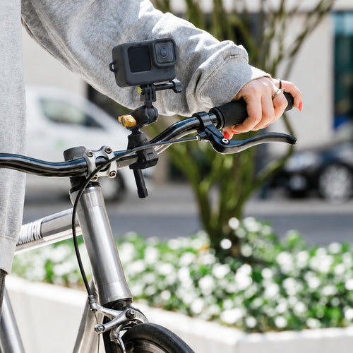 BARUNOR square scene 20261019: Square parked-bicycle installation scene; camera and bicycle not included