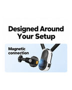 BARUNOR neck EN 20261020 02: Designed Around Your Setup; Magnetic connection; Camera positioning; Detachable adapter; Flexible neck loop; Check the mounting connection.; Camera not included. - panel 1 of 3 | BARUNOR detail 4:5 20261022
