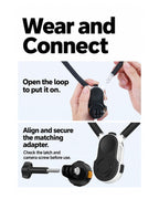 BARUNOR neck EN 20261020 09: Wear and Connect; Open the loop to put it on.; Align and secure the matching adapter.; Check the latch and camera screw before use. | BARUNOR detail 4:5 20261022