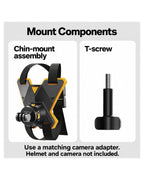 BARUNOR helmet-chin EN 20261020 09: Helmet chin-mount assembly and T-screw component overview; helmet and camera not included | BARUNOR detail 4:5 20261022