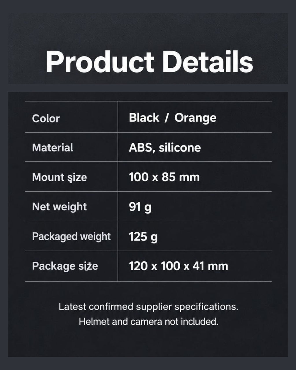BARUNOR helmet-chin EN 20261020 06: ABS and silicone helmet chin mount: net 91 g, packaged 125 g, mount 100 x 85 mm, package 120 x 100 x 41 mm - panel 2 of 2 | BARUNOR detail 4:5 20261022