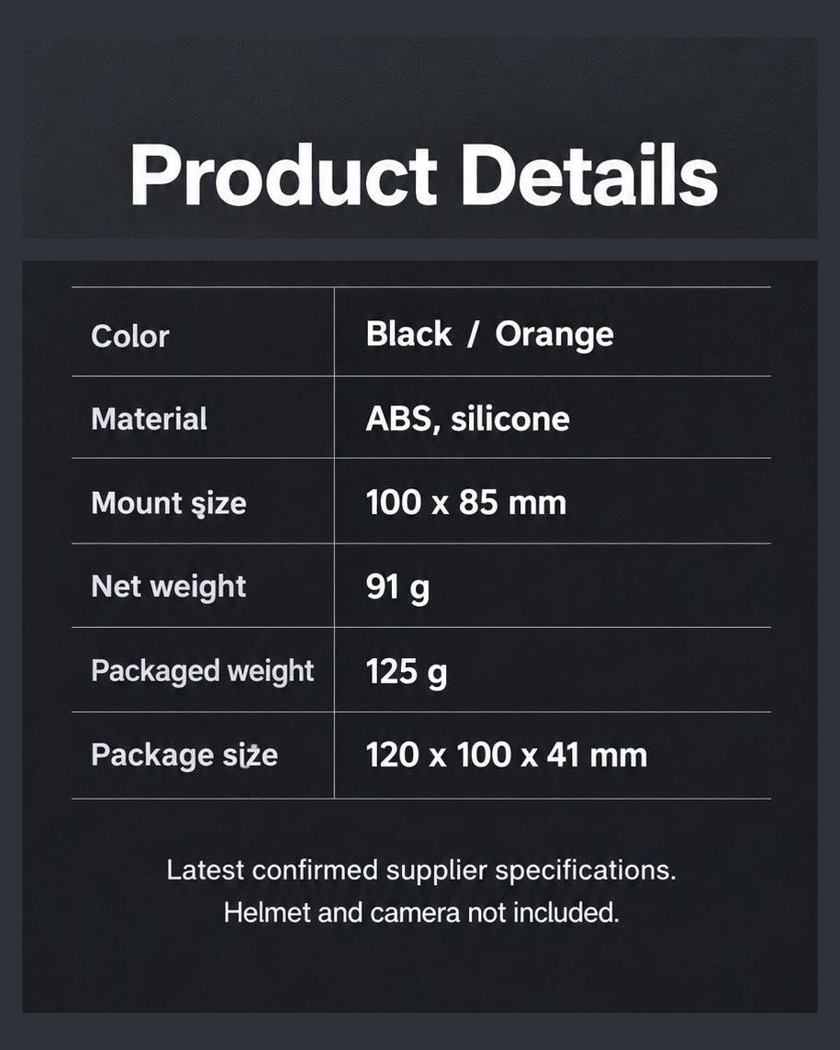 BARUNOR helmet-chin EN 20261020 06: ABS and silicone helmet chin mount: net 91 g, packaged 125 g, mount 100 x 85 mm, package 120 x 100 x 41 mm - panel 2 of 2 | BARUNOR detail 4:5 20261022