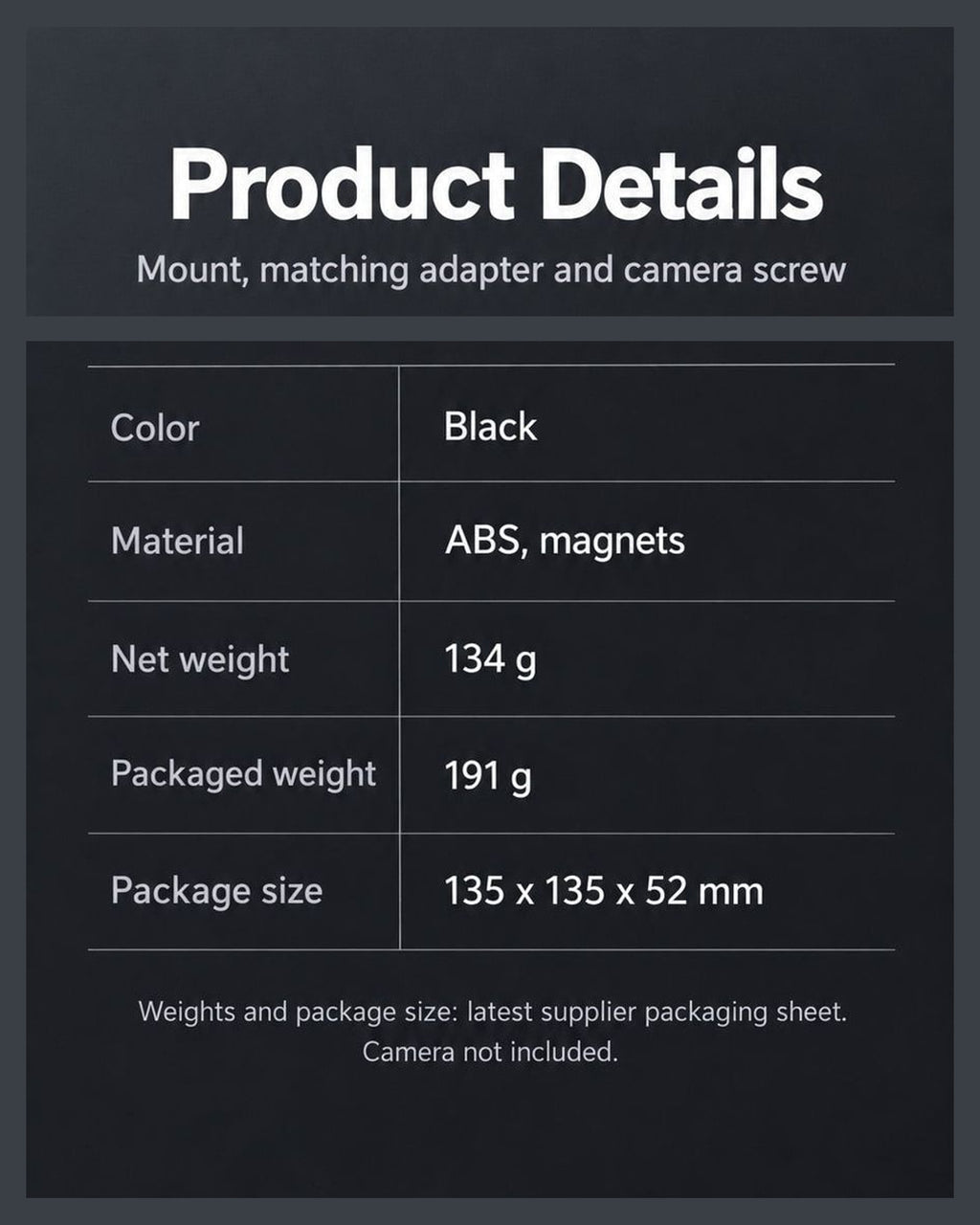 BARUNOR dual-backpack EN 20261020 06: Product details: ABS and magnets, net weight 134 g, packaged weight 191 g, package size 135 x 135 x 52 mm - panel 2 of 2 | BARUNOR detail 4:5 20261022
