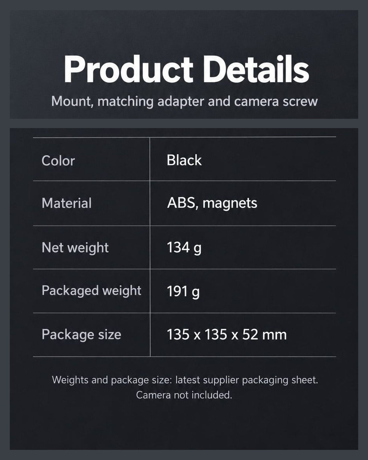 BARUNOR dual-backpack EN 20261020 06: Product details: ABS and magnets, net weight 134 g, packaged weight 191 g, package size 135 x 135 x 52 mm - panel 2 of 2 | BARUNOR detail 4:5 20261022