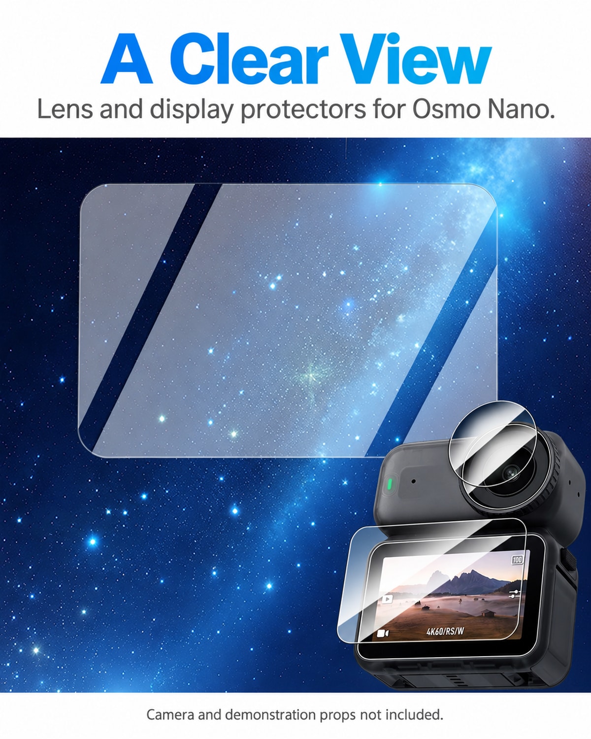 A Clear View. Lens and display protectors for Osmo Nano.. Nano accessory detail; camera not included. [FLW-media-S005-7ab45c04]