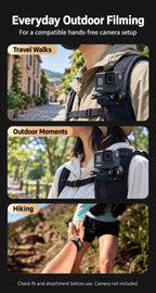 BARUNOR dual-backpack EN 20261020 03: Illustrated travel walks, outdoor moments and hiking uses with a compatible backpack camera setup; camera not included
