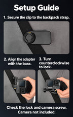BARUNOR dual-backpack EN 20261020 05: Setup guide showing strap attachment, adapter alignment and counterclockwise locking (large-type mobile revision)