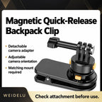 BARUNOR dual-backpack EN 20261020 09: WEIDELU magnetic quick-release backpack clip with detachable adapter and adjustable camera orientation