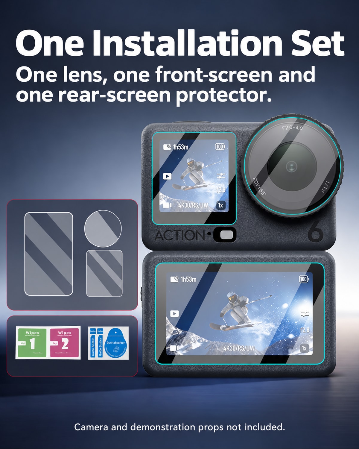 One Installation Set. One lens, one front-screen and one rear-screen protector.. Camera and demonstration props not included. [FLW-media-S009-3ecd53ce]