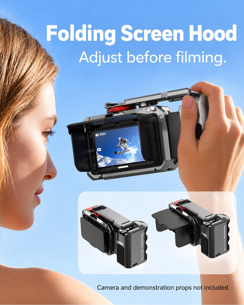 Folding Screen Hood. Adjust before filming.. Camera and demonstration props not included. [FLW-media-S035-9ba55716]