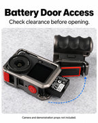 Battery Door Access. Check clearance before opening.. Camera and demonstration props not included. [FLW-media-S044-f40ed850]
