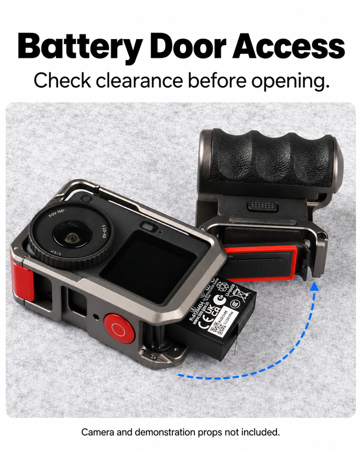 Battery Door Access. Check clearance before opening.. Camera and demonstration props not included. [FLW-media-S044-f40ed850]