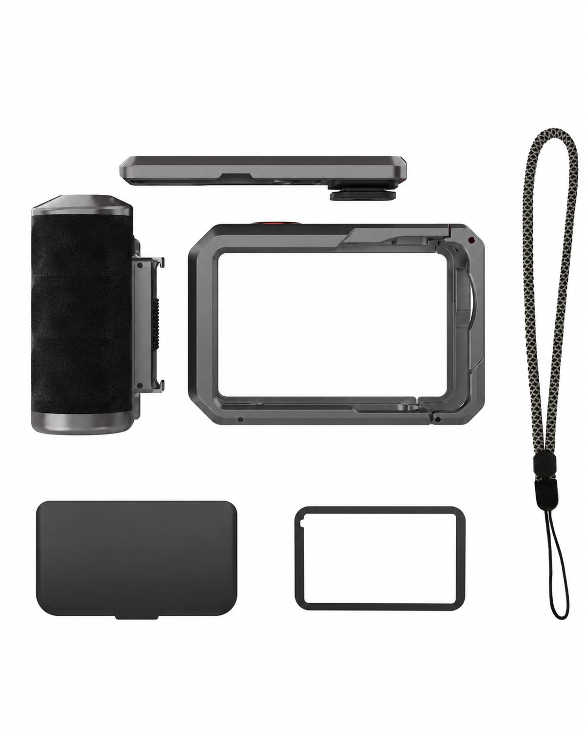 Supplier configuration view of the cage, handle, strap and removable pieces; camera not included. [FLW-media-S046-0e4780c4]