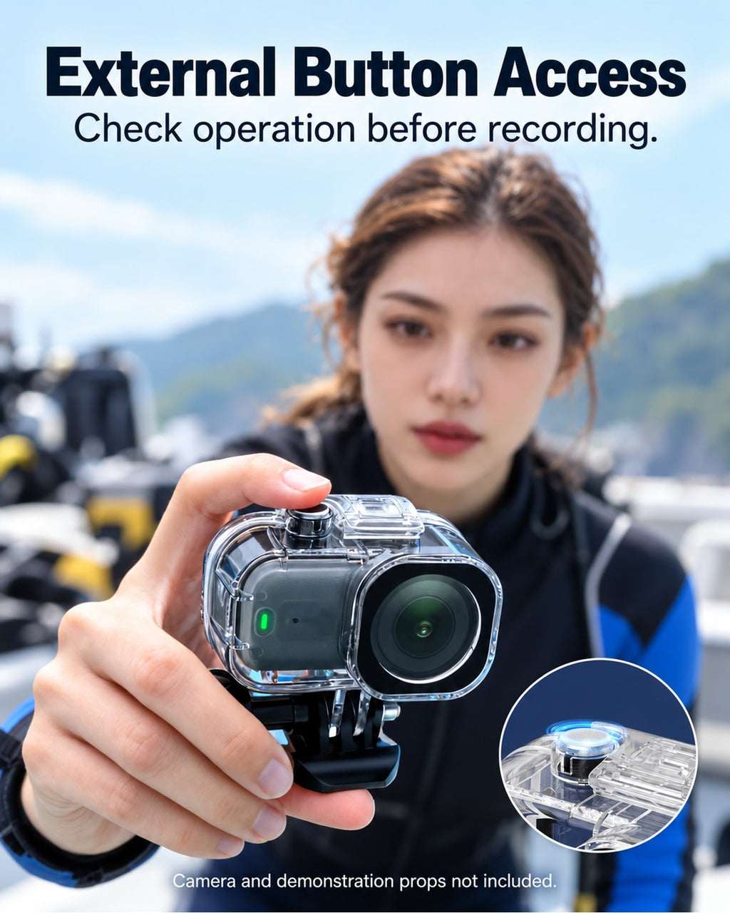 External Button Access. Check operation before recording.. Nano accessory detail; camera not included. [FLW-media-S057-63b42b12]