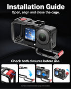 Installation Guide. Open, align and close the cage.. Check both closures before use.. Camera and demonstration props not included. [FLW-media-S084-aae37330]