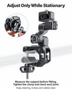Tighten the multi-joint clamp while stationary and keep steering, brakes and cables clear