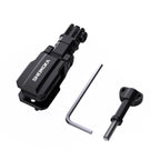 Windshield clip camera mount with one wrench and one mounting screw on white; camera adapter not included