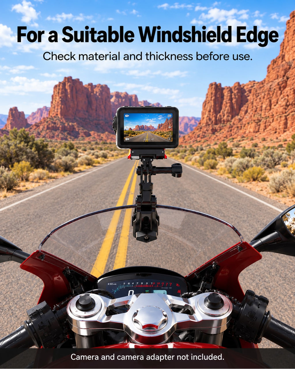 For a Suitable Windshield Edge. Check material and thickness before use.. Camera and demonstration props not included. [FLW-media-S106-721837d1]