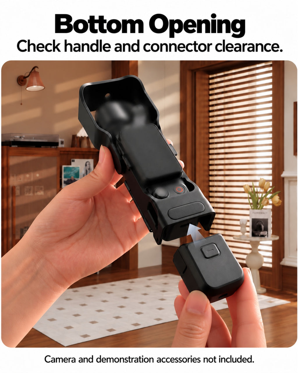 Open-bottom frame shown with a compatible camera handle as an example; camera and handle not included. [FLW-media-S124-b95057f5]