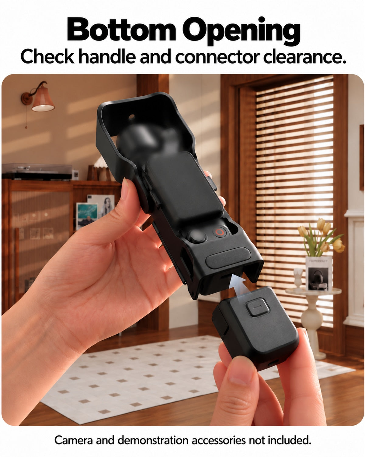Open-bottom frame shown with a compatible camera handle as an example; camera and handle not included. [FLW-media-S124-b95057f5]