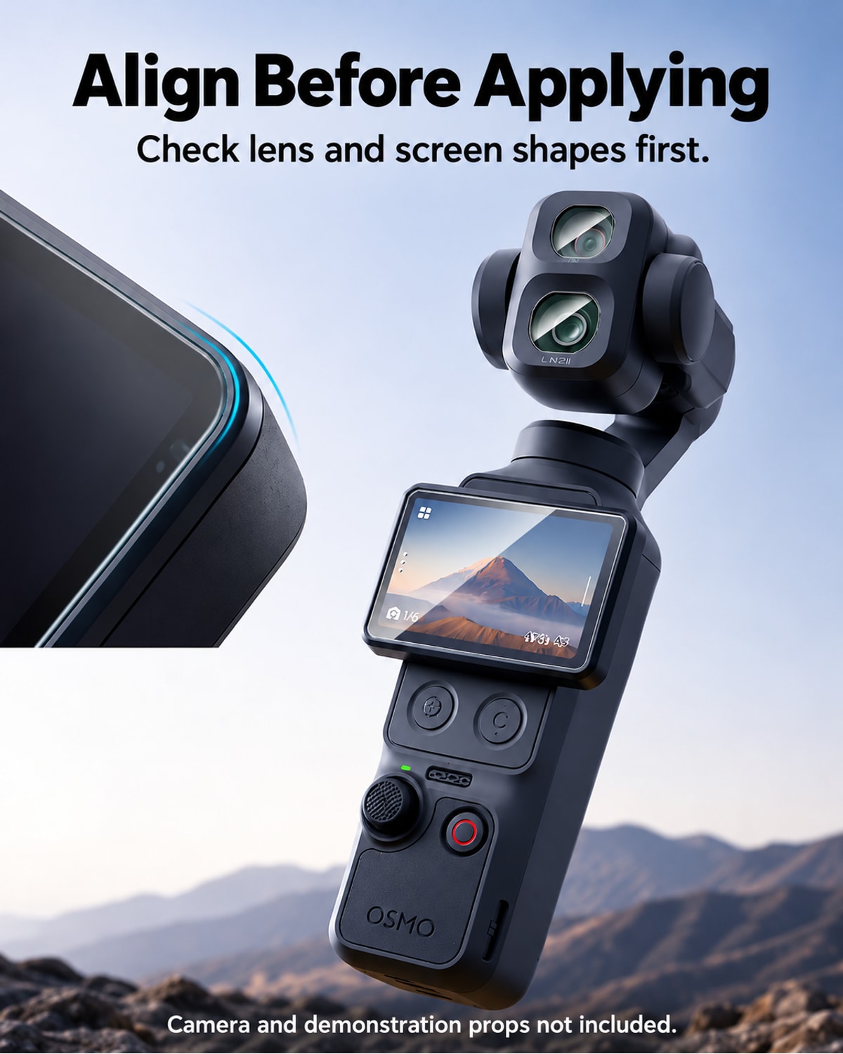 Align Before Applying. Check lens and screen shapes first.. Camera and demonstration props not included. [FLW-media-S136-ac987d47]