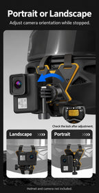 BARUNOR helmet-chin EN 20261020 01: Portrait and landscape camera positioning on the helmet chin mount; adjust while stopped