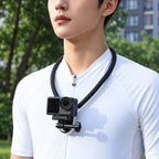BARUNOR square scene 20261019: Square worn neck-mount usage illustration; camera and clothing not included