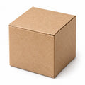 Test kraft paper box, 2 x 2 x 2 cm, on a white background; AI-generated product illustration