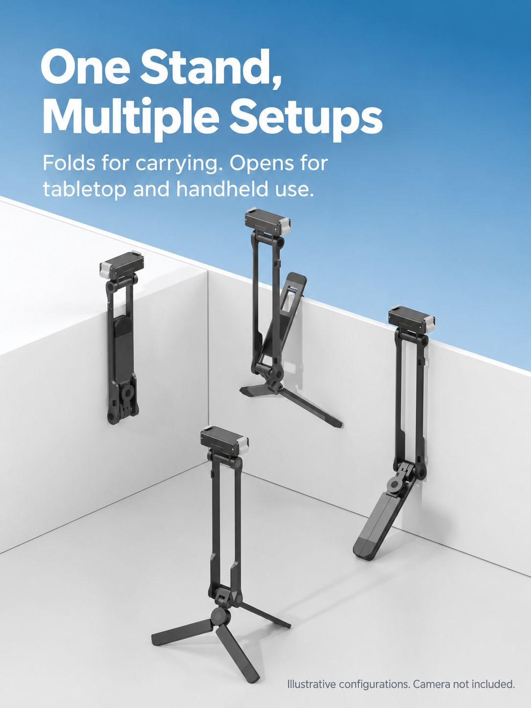 BARUNOR Chidian Folding ACTION configurations: Different folded and open configurations of the same Action-interface stand