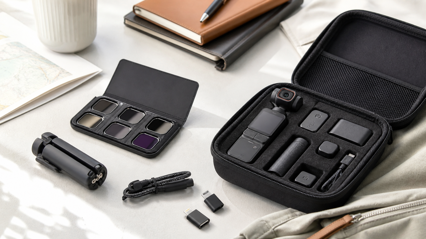 Pocket camera case and filter storage kit
